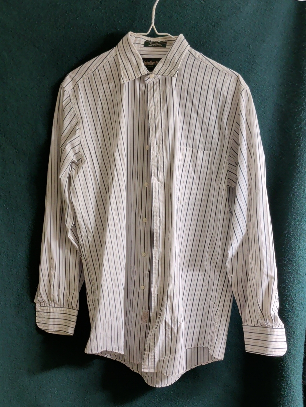 Johnny Martin White Dress Shirt with Black Pinstripes